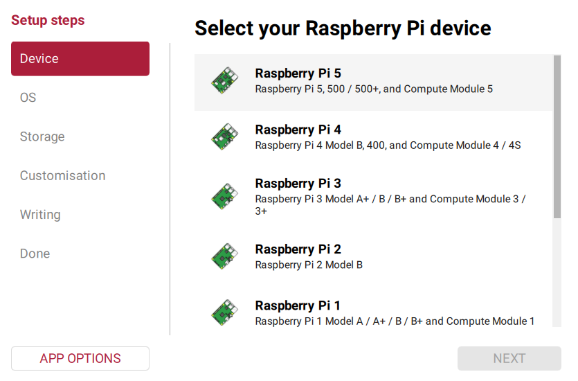 Wybór modelu Raspberry Pi w Imagerze