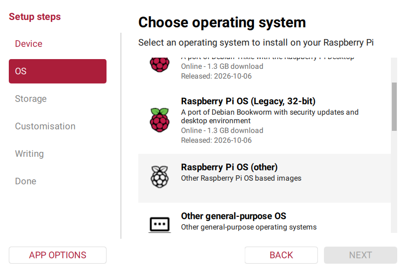 Menu Raspberry Pi OS other
