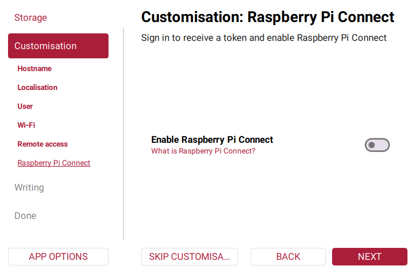 Wyłączony opcjonalny Raspberry Pi Connect