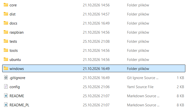 Rozpakowane katalogi instalatora z zaznaczonym windows